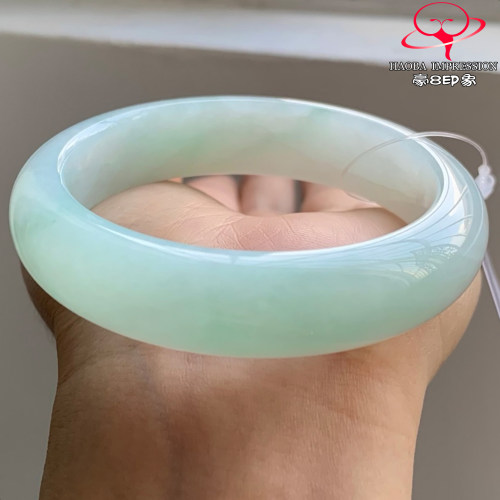 豪8印象W26128W652天然A货翡翠圈口53.3冰种晴水绿冰润正圈玉手镯