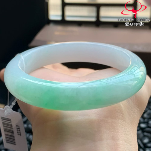 豪8印象W26480W317翡翠手镯圈口57天然冰糯种春彩粉紫阳绿玉手镯