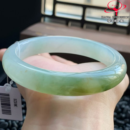 豪8印象W26480W320翡翠手镯圈口58.9天然冰种半山水黄翡缅甸玉镯