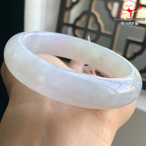 豪8印象W26080W708天然A货翡翠圈口54.5冰种淡紫淡绿正圈玉手镯