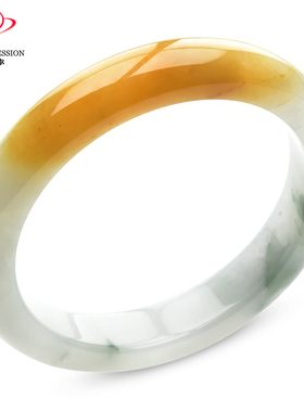 豪8印象X26260X102翡翠手镯圈口52.2天然冰糯种绿飘花带黄翡玉镯