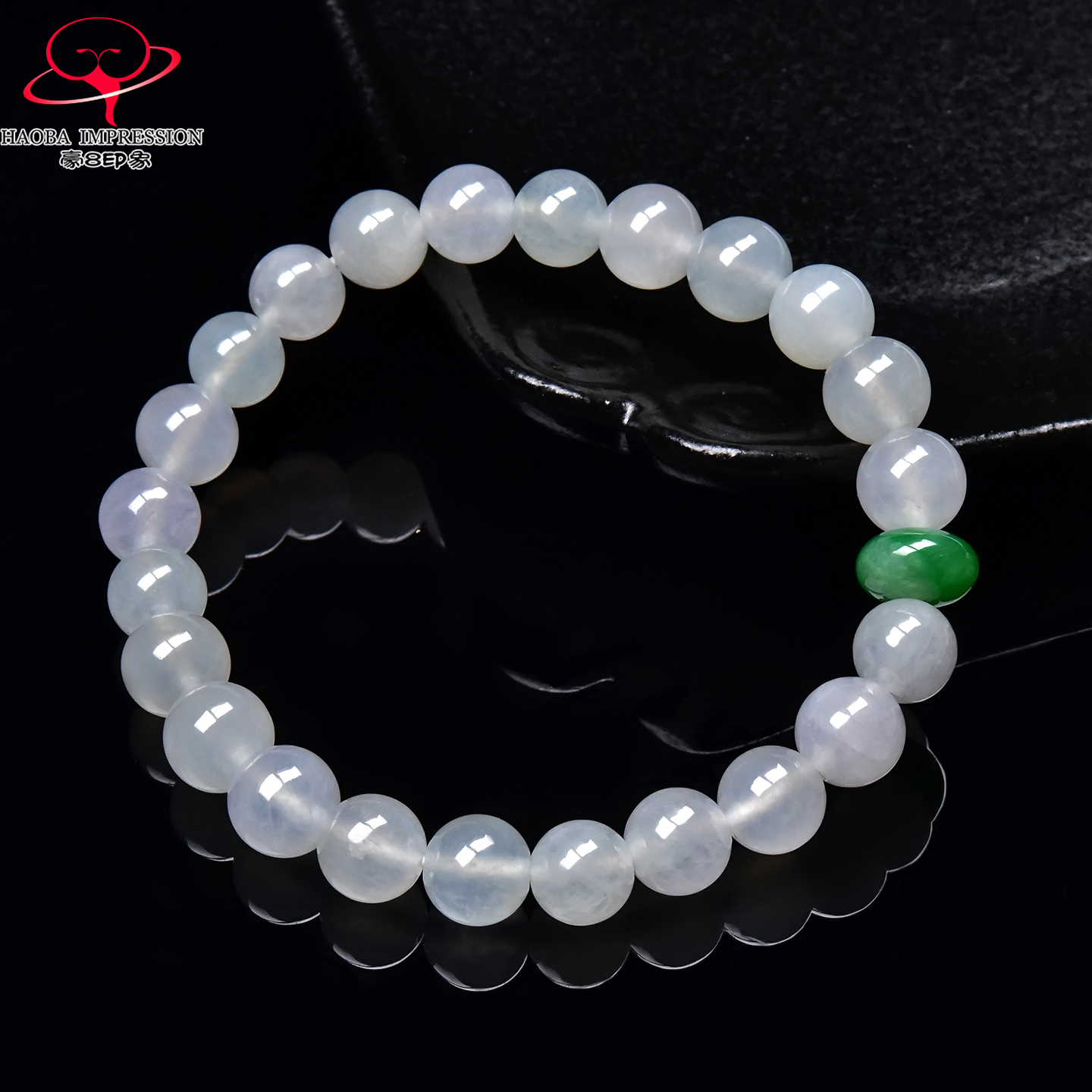 豪8印象手镯之家M25048M496翡翠手链天然缅甸a货冰白玉手串珠链