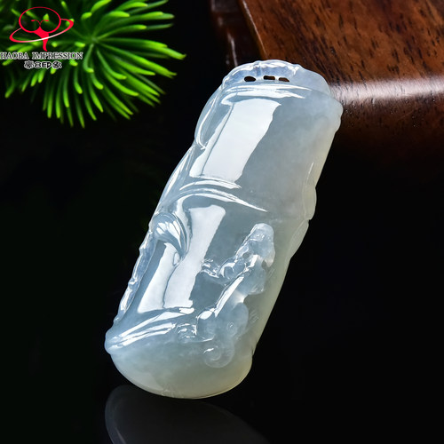 豪8印象手镯之家G26260G121天然翡翠竹节吊坠浅绿节节高玉挂件