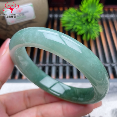 豪8印象X26100X279翡翠手镯圈口55.7mm天然冰糯种半山水油青玉镯