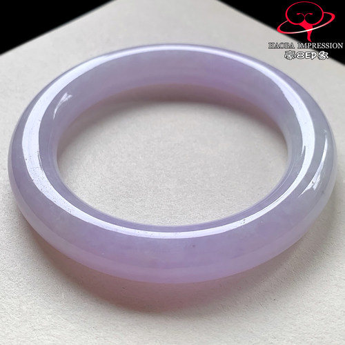豪8印象V261600V2135翡翠圆条手镯圈口56天然冰糯种粉紫缅甸玉镯