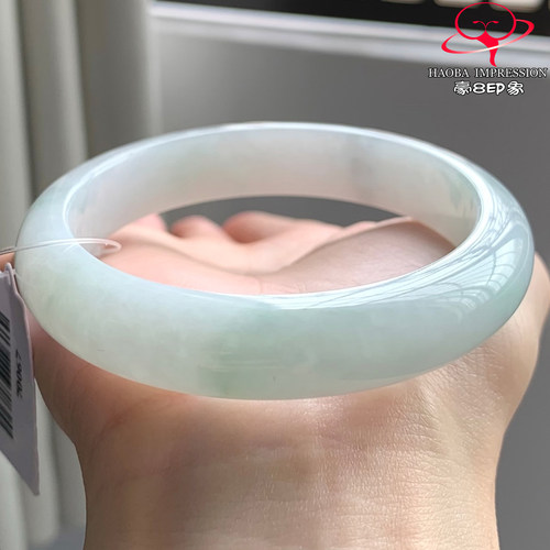 豪8印象W26080W761天然A货翡翠圈口55.8冰糯种清爽飘花正圈玉手镯