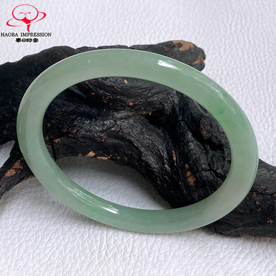 豪8印象L26100L180翡翠圆条手镯圈口53.8mm天然缅甸a货淡阳绿玉镯