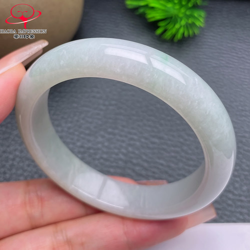 豪8印象S326028Y544翡翠手镯圈口53.8天然冰糯种浅绿缅甸玉镯51g
