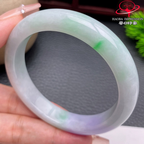 豪8印象手镯之家S1826180Y169翡翠手镯圈口57.5mm粉紫淡绿玉镯