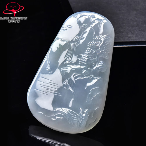 豪8印象手镯之家G26128G160翡翠意境山水牌吊坠天然冰种淡绿挂件