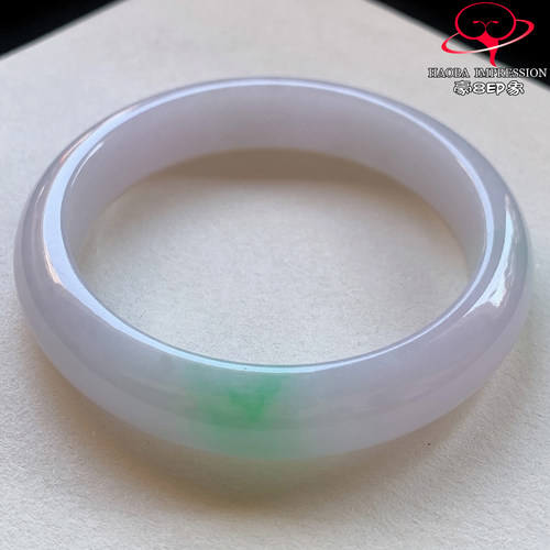 豪8印象V26520V1910翡翠手镯圈口57.8天然冰糯种粉紫带阳绿玉手镯