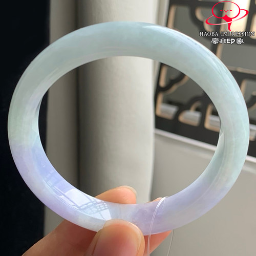 豪8印象W26080W735天然A货翡翠圈口55糯种春彩紫罗兰正圈玉手镯