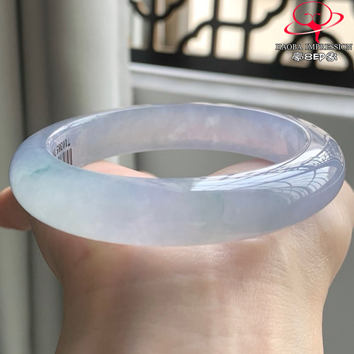 豪8印象W264800W115翡翠手镯圈口54.8天然冰种幻彩浅紫缅甸玉手镯