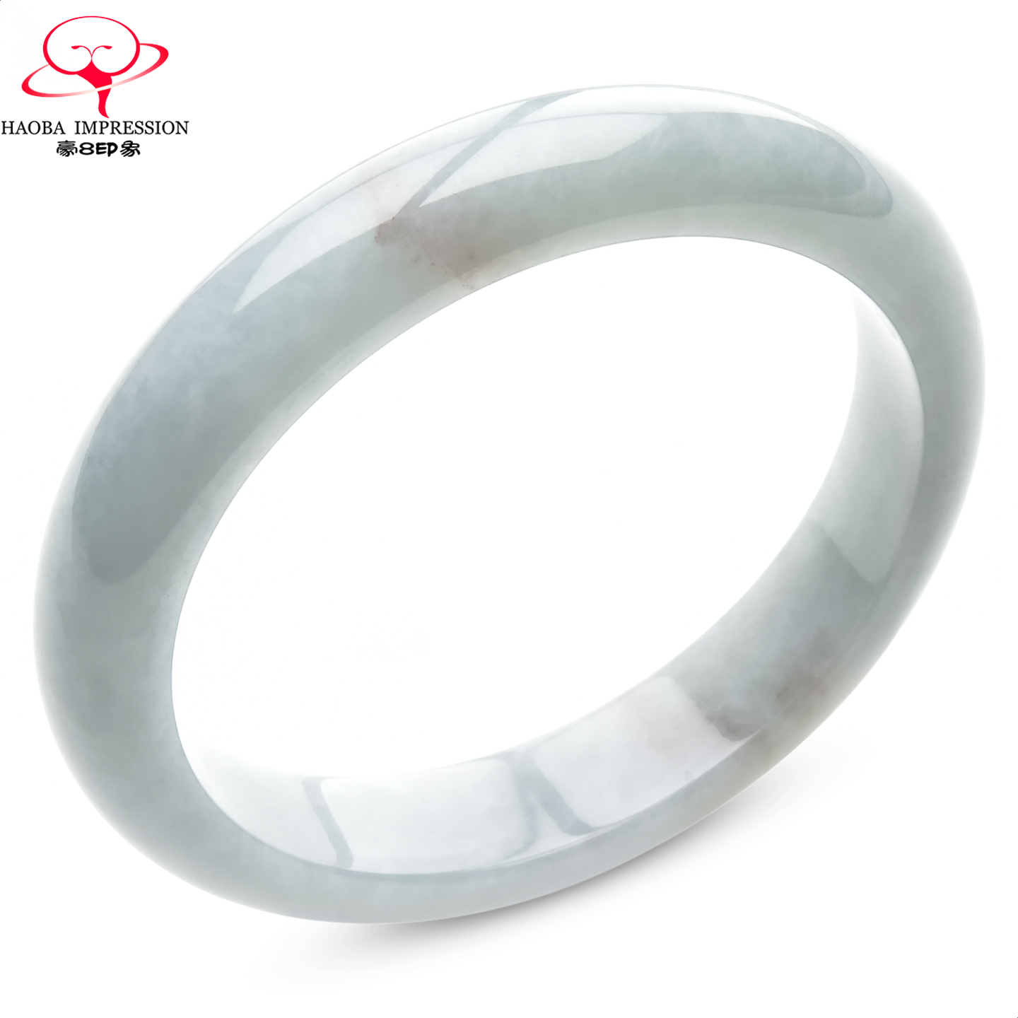 豪8印象手镯之家S325028Y347翡翠手镯圈口55.0mm天然白底淡绿玉镯