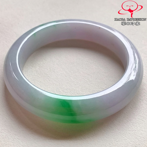 豪8印象V26480V2314翡翠手镯圈口55.5天然冰糯种粉紫阳绿缅甸玉镯