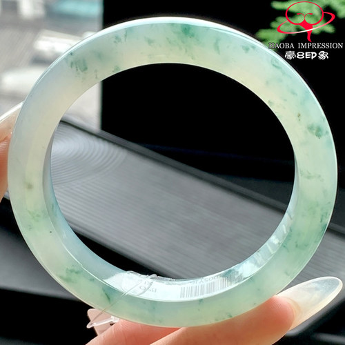 豪8印象P261280P2304翡翠手镯圈口57天然冰种绿飘花缅甸玉手镯a货