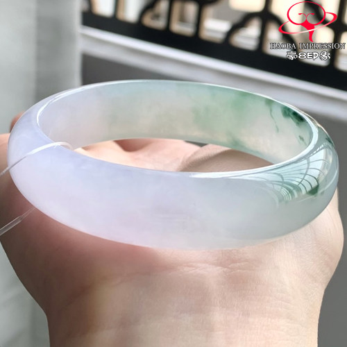 豪8印象W261280W152翡翠贵妃手镯圈口54.7天然冰种紫底绿飘花玉镯