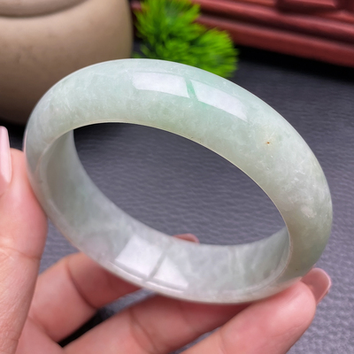豪8印象X26080X127翡翠手镯圈口56.5mm冰糯种天然缅甸a货淡绿玉镯