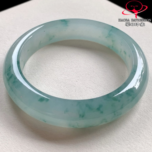 豪8印象V262800V2437翡翠手镯圈口57天然冰种绿飘花缅甸玉手镯a货
