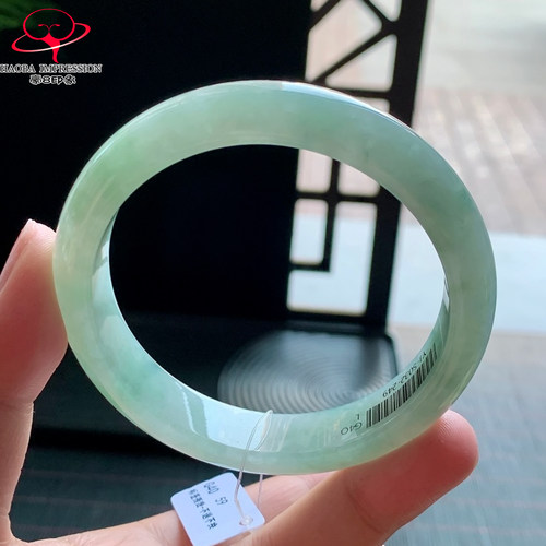豪8印象P26200P709翡翠手镯圈口59天然冰糯种芙蓉底浅绿缅甸玉镯