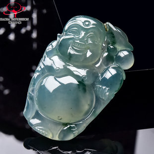 豪8印象·手镯之家M215翡翠布袋佛吊坠天然缅甸蓝飘花玉佛公挂件