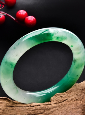 豪8印象翡王妃F2825280F104非洲翠手镯圈口59.4mm冰种绿飘花玉镯