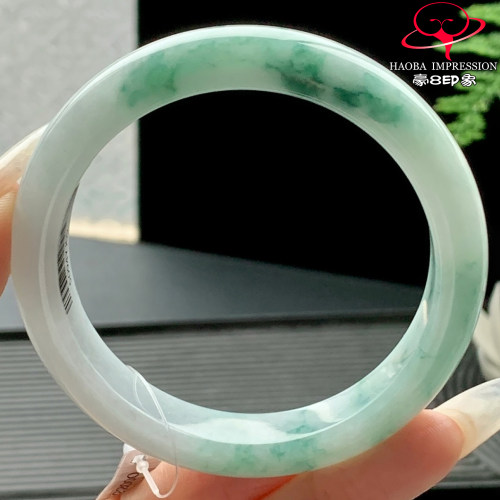 豪8印象P26360P2599翡翠手镯圈口57.5天然冰糯种绿飘花缅甸玉手镯
