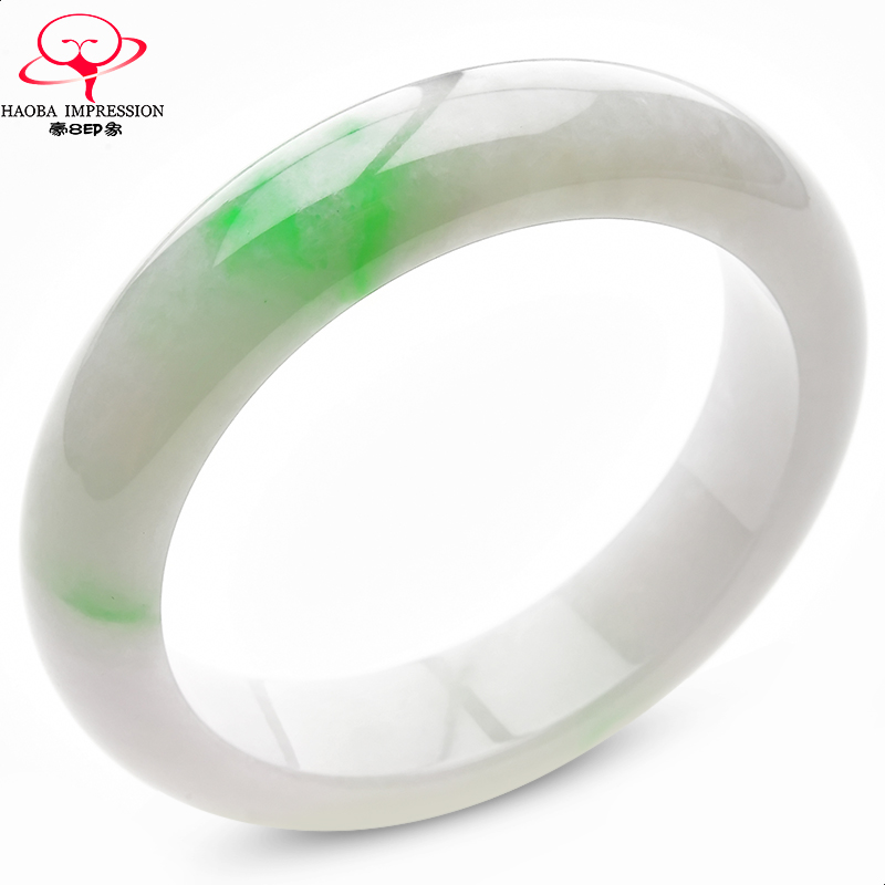 豪8印象手镯之家S8-Y138天然翡翠手镯圈口54.6mm白底青缅甸玉镯