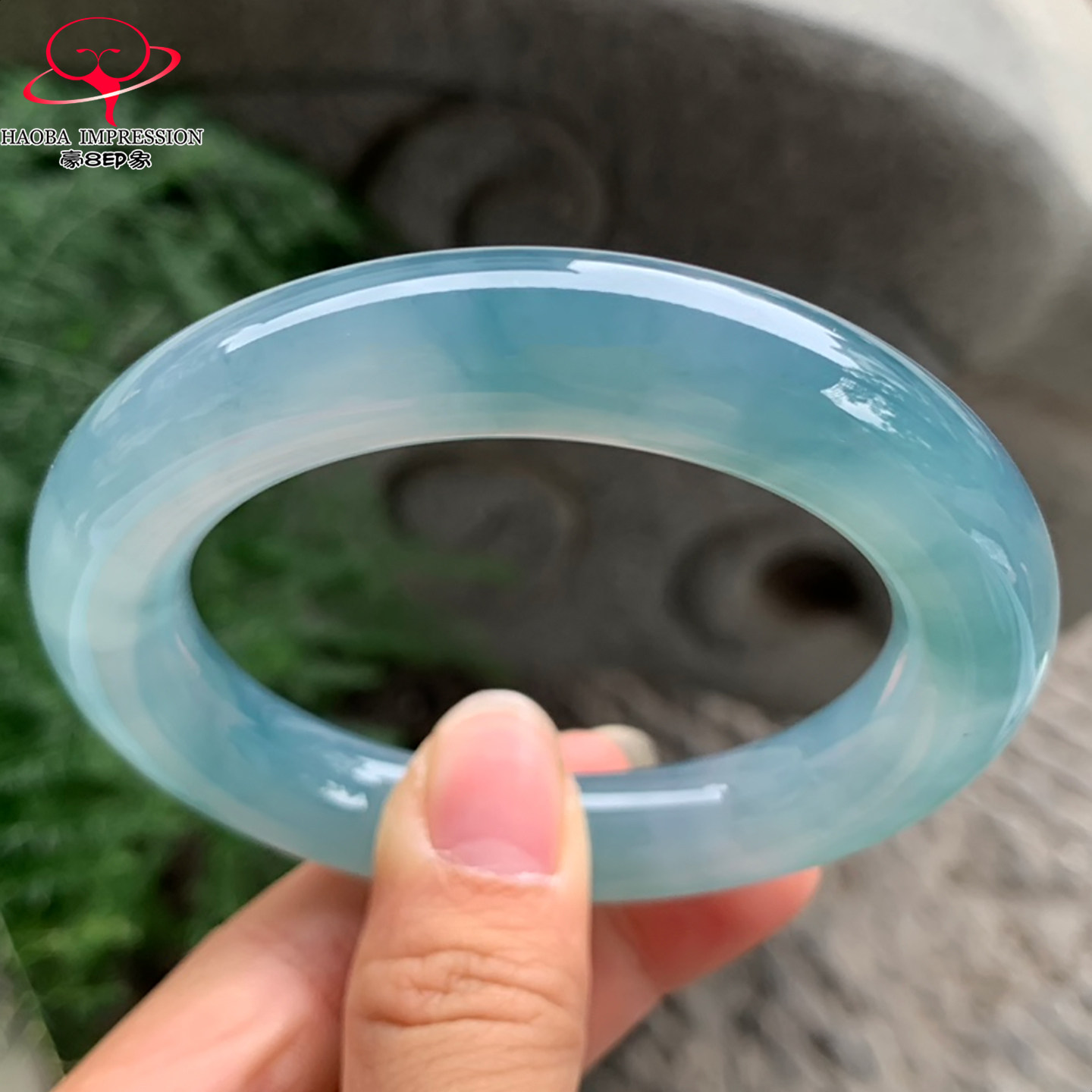 豪8印象V197翡翠圆条手镯圈口55.1天然高冰种蓝紫缅甸a货玉石手镯
