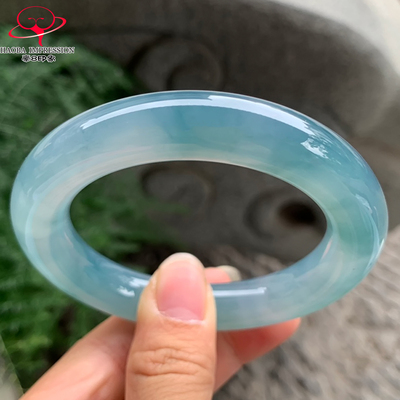 豪8印象V197翡翠圆条手镯圈口55.1天然高冰种蓝紫缅甸a货玉石手镯