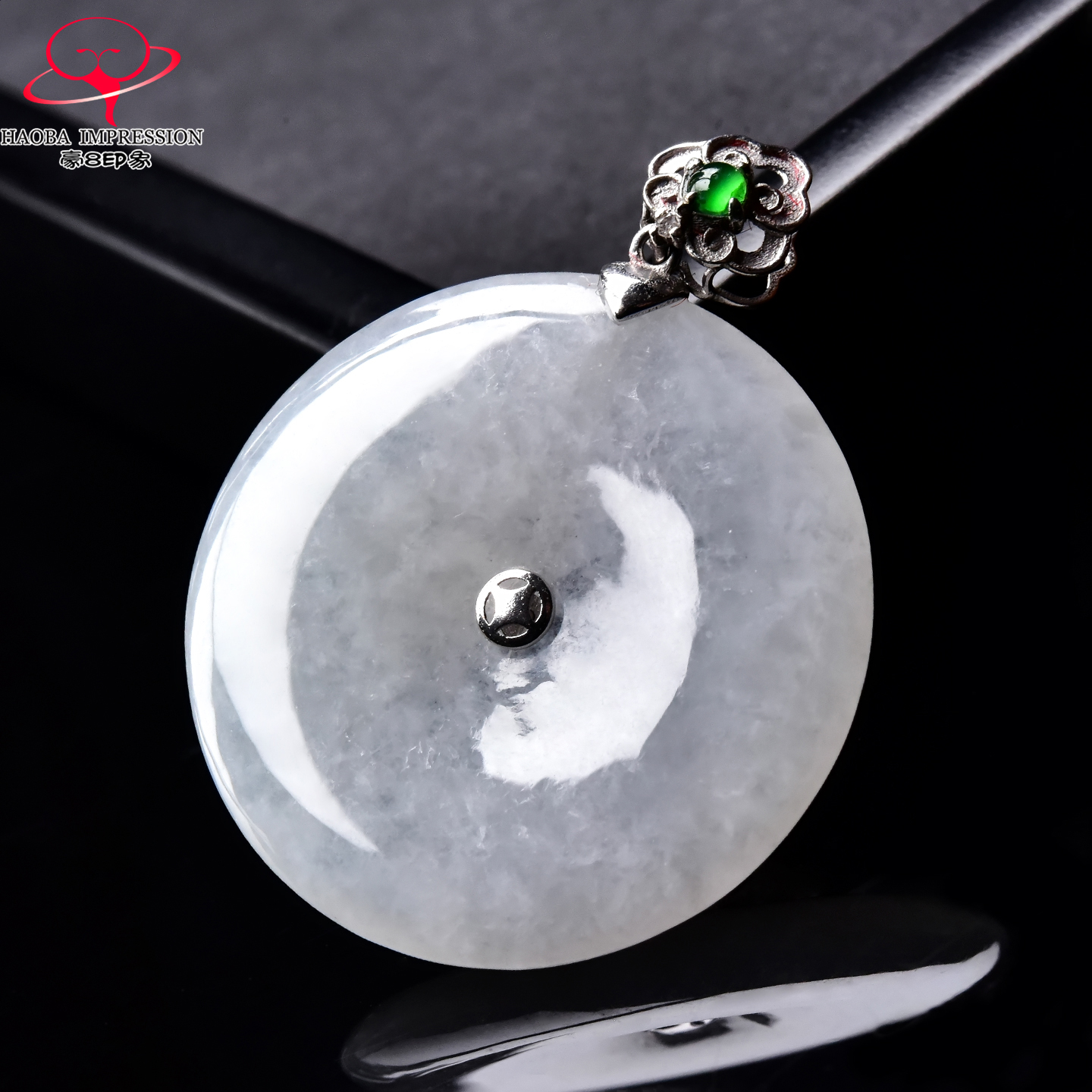 豪8印象手镯之家H25028Y1145翡翠平安扣吊坠镶18K金扣平安环挂件