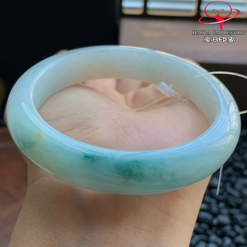 豪8印象W26048W812天然A货翡翠圈口56.8糯种飘花半山水正圈玉手镯