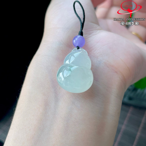豪8印象P26036P2906翡翠葫芦吊坠天然冰种飘绿花缅甸玉福禄寿挂件