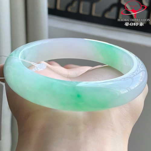 豪8印象W266000W108翡翠手镯圈口56.5天然冰种白底青阳绿缅甸玉镯