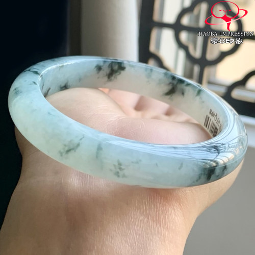 豪8印象W26080W701天然A货圈口56.3冰糯种晴底水墨飘花正圈玉手镯