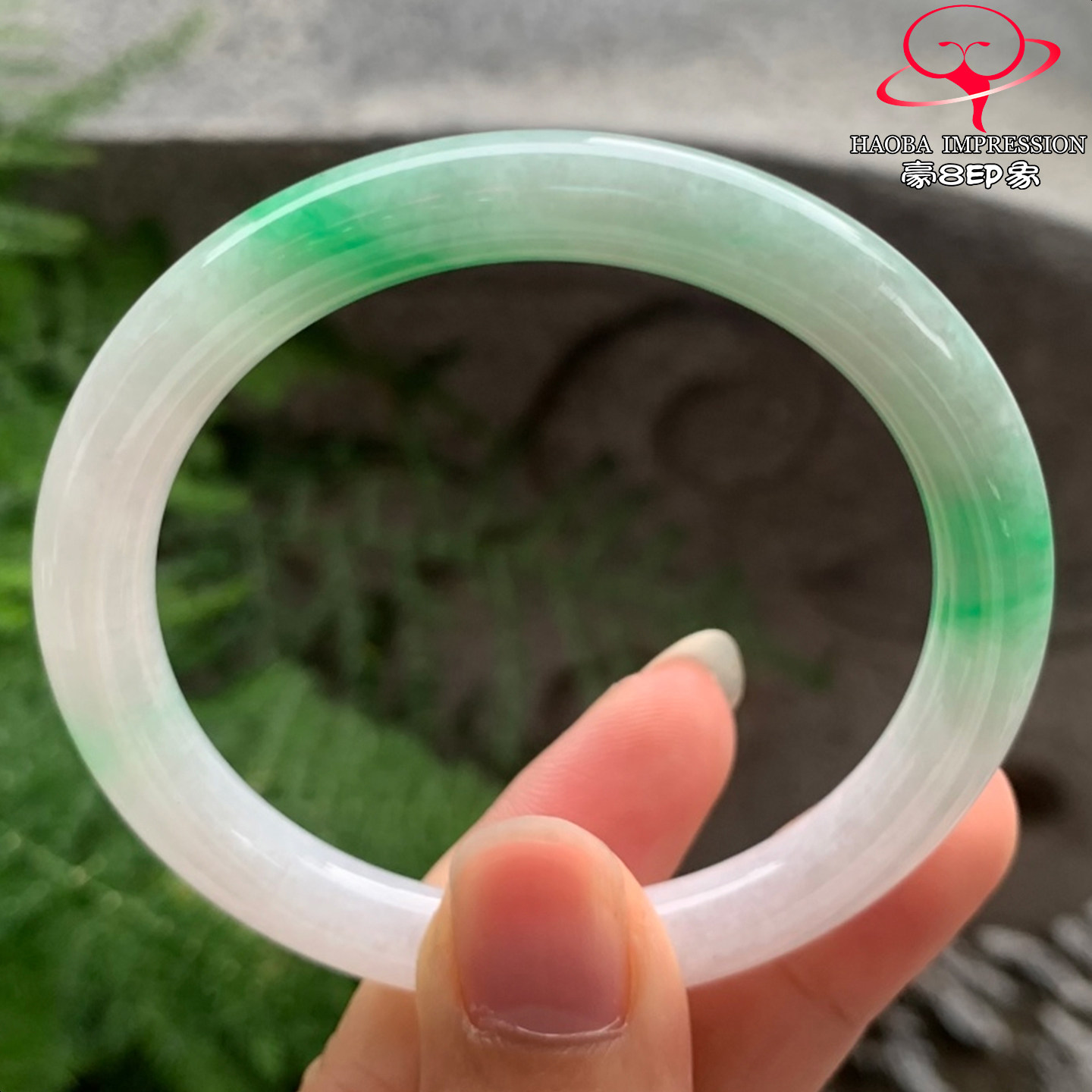 豪8印象V26480V1505翡翠圆条手镯圈口53.8天然冰糯种阳绿缅甸玉镯
