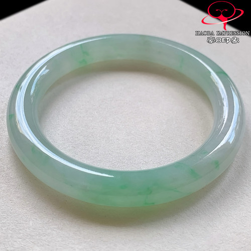 豪8印象V26480V2325翡翠圆条手镯圈口52.8天然冰种晴绿缅甸玉手镯
