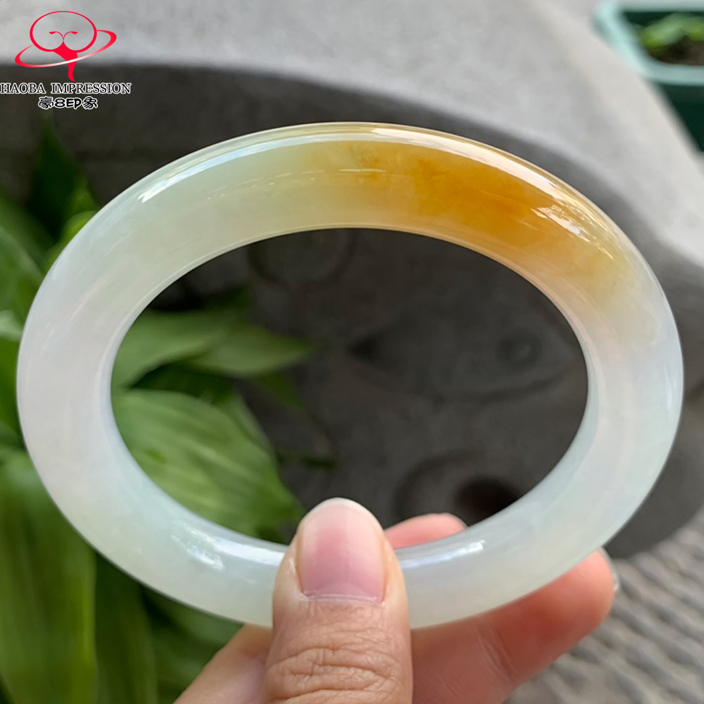豪8印象V364翡翠圆条手镯圈口61.9天然高冰种黄翡缅甸a货玉手镯
