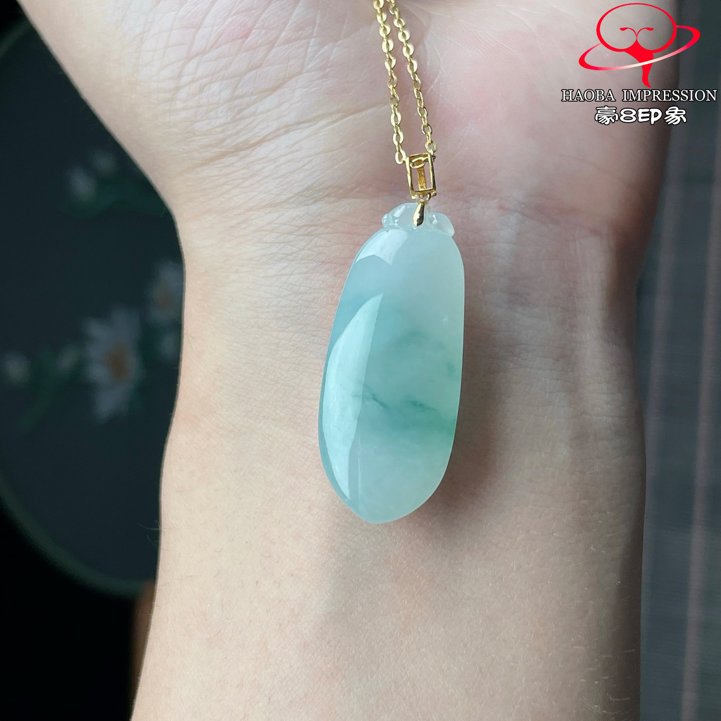 豪8印象P26042P1976翡翠福瓜吊坠天然冰种绿飘花缅甸玉福禄寿挂件
