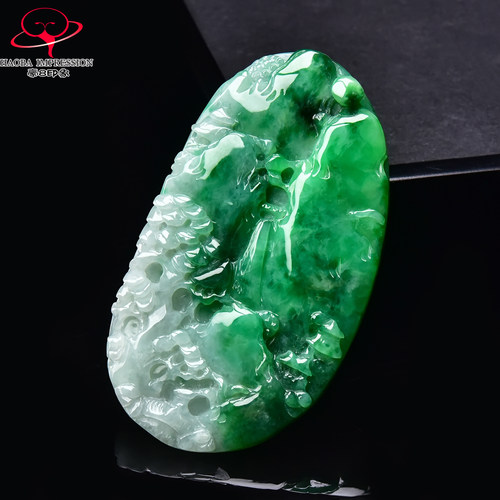 豪8印象手镯之家G26160G144翡翠山水牌吊坠天然冰糯种翠绿玉挂件