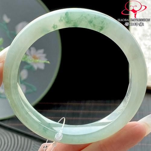 豪8印象P26360P2602翡翠手镯圈口58.5天然冰糯种绿飘花缅甸玉手镯