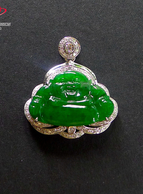 豪8印象手镯之家Z26260Z164翡翠笑佛吊坠镶18K金伴钻满绿佛公挂件