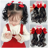 萌娃儿童双马尾蝴蝶结假发夹宝宝公主卷发造型神器节庆新年发饰