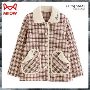 猫人单件上衣睡衣女冬季三层加厚加绒纯棉夹棉秋冬款珊瑚绒家居服