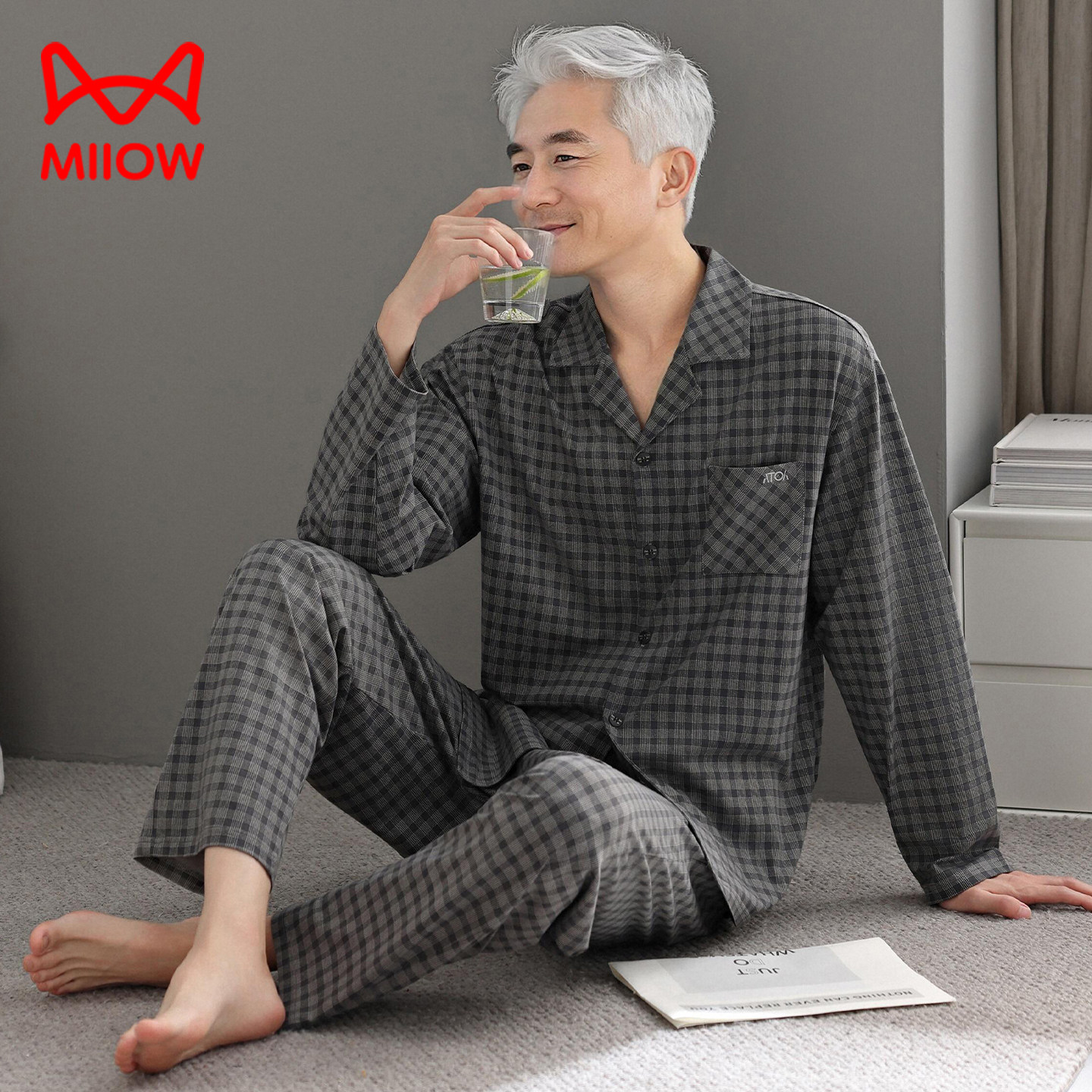 猫人男睡衣2026新款春秋季纯棉全棉中老年爷爷父亲爸爸家居服套装