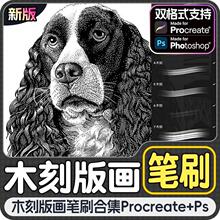 木刻版画procreate笔刷ps素材艺术复古刻痕纹理手绘线条排线画笔