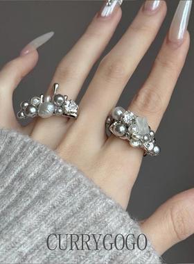 真多麻灰珍珠手作串珠戒指