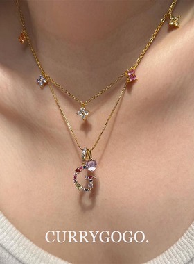 铜镀18K真金色彩色锆石项链