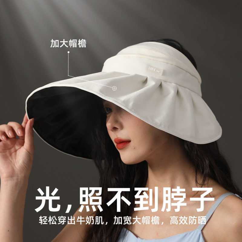 女士大帽檐遮阳帽无顶防晒透气防紫外线遮阳帽海边度假防晒帽女帽