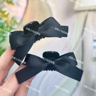 网红简约时尚 手工气质黑色缎带蝴蝶结小香风发夹7cm发夹发卡头饰